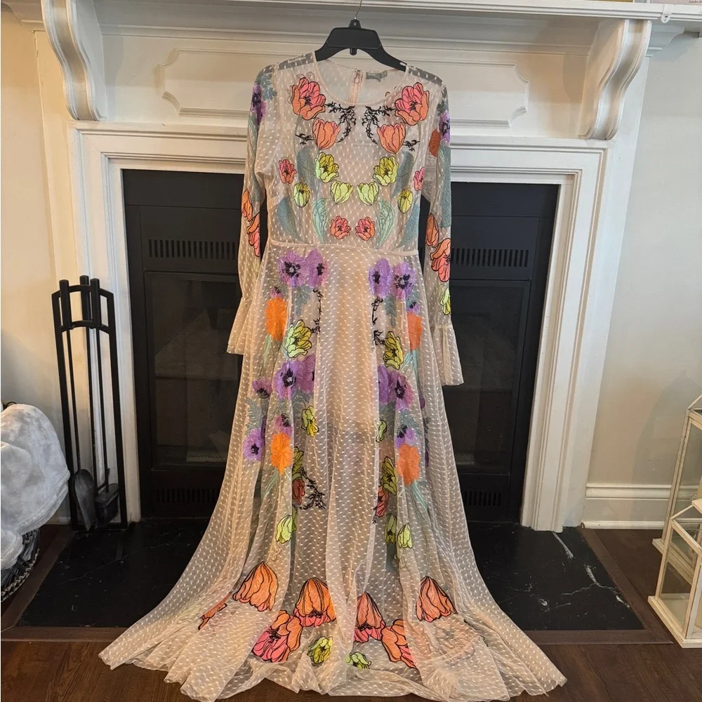 ASOS Sheer Long Sleeve Dress with Floral Embroidery - Picture 6 of 9